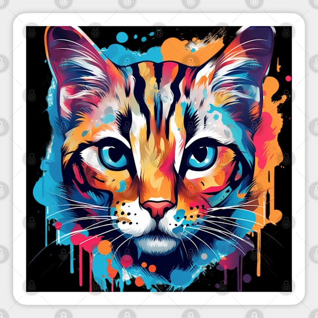 Colorful Summer Fluffy Bengal Cat Magnet by Nightarcade